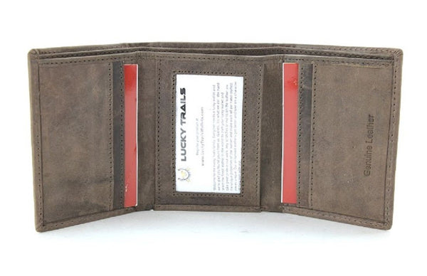 Lucky Trails "Davidson" Genuine Leather Men's Trifold Wallet in Brown and Black