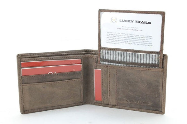 Lucky Trails "Mushlin" Genuine Leather Men's Bifold Wallet in Brown and Black