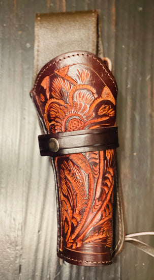 Hand Tooled Brown Two-Tone Handmade Genuine Leather Gun Holster(Holster Only,Fits All Calibers)