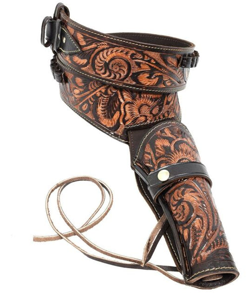44/45 Two Tone Brown Western/Cowboy Action Hollywood Style Leather Gun Holster and Belt